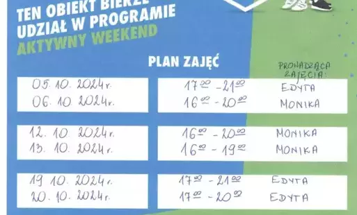 Zdjęcie do Harmonogram zajęć - Aktywna szkoła - październik 2024