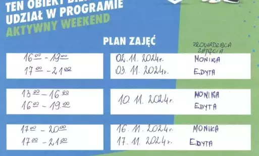 Zdjęcie do Harmonogram zajęć - Aktywna szkoła - listopad 2024